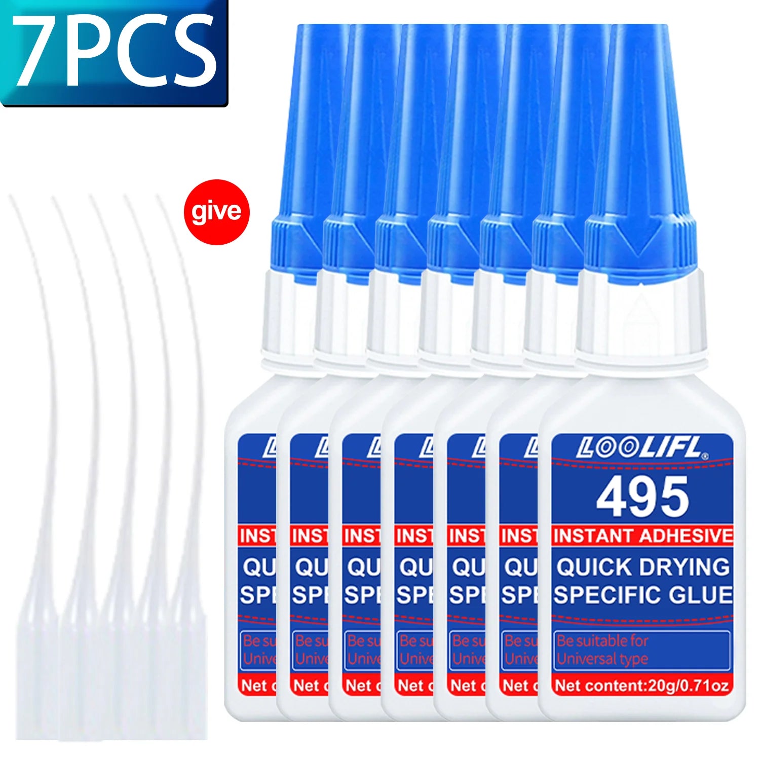 LOOLIFL 1-7pcs 495 Super Glue Cyanoacrylate Adhesive Instant Quick-drying Leather Rubber Wood Glass Strong Bond Liquid Glue Tool