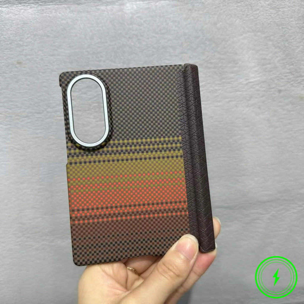 Luxury Busienss Nano-carving Carbon Fiber Texture Case for For Samsung Galaxy Z Fold 8 for Magsafe Hinge Alloy Lens Phone Cover