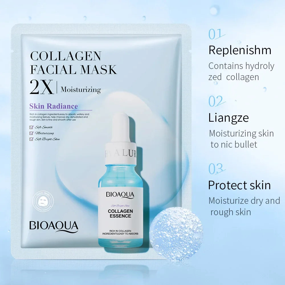 20 Pieces BIOAQUA Centella Collagen Vitamin C Facial Mask Moisturizing Refreshing Sheet Masks Hyaluronic Acid Skin Care Products