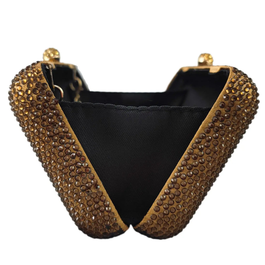 Boutique De FGG Women Brown Crystal Evening Bag Formal Party Dinner Rhinestone Handbags and Purses Bridal Diamond Clutch Purse