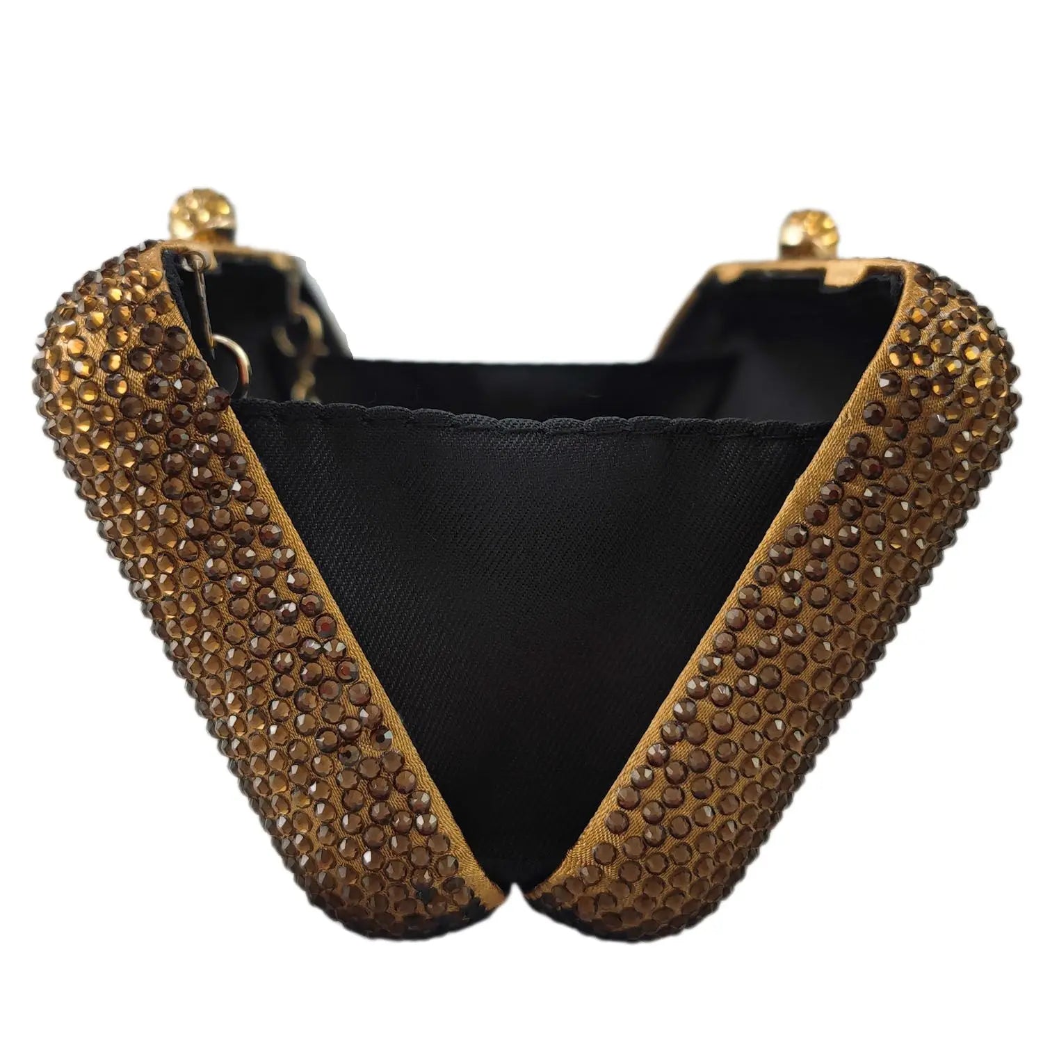 Boutique De FGG Women Brown Crystal Evening Bag Formal Party Dinner Rhinestone Handbags and Purses Bridal Diamond Clutch Purse
