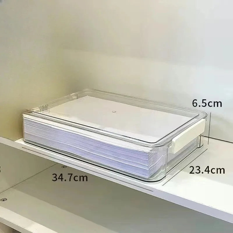 1-3 pcs Clear Plastic Document Storage Box with Handle - A4 File Organizer for Desk, Office, and School
