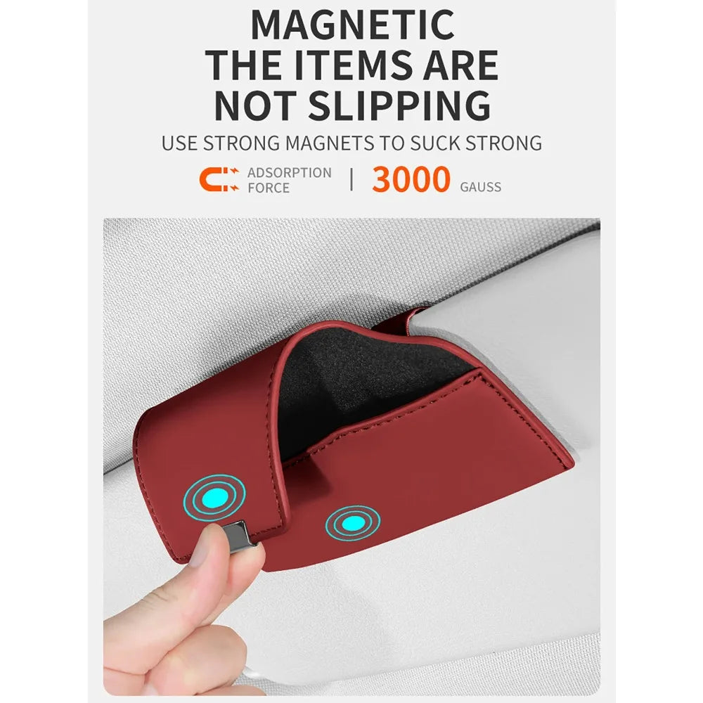 Car Glasses Case Sun Visor Storage Magnetic Sunglasses Holder Portable Glasses Clip Auto Accessories