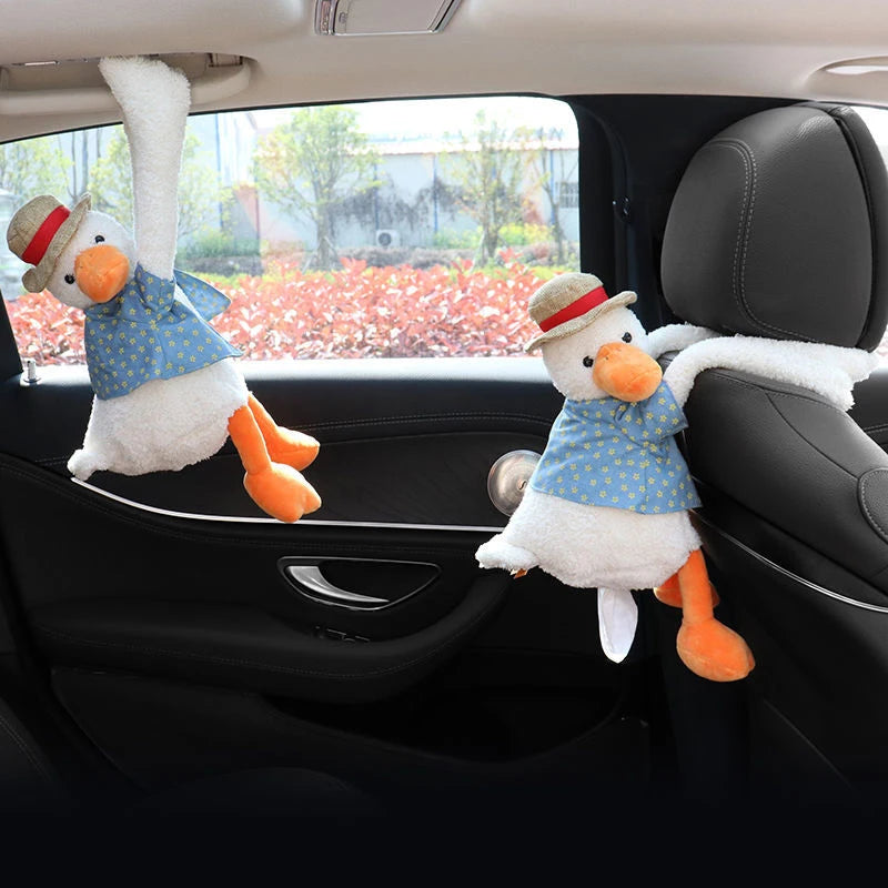 Car Drawer Box hang Cute Duck Plush Dolls  Car Hanging Net Red Creative Cute Car Tissue Bag Multi-function Car Supplies ornament
