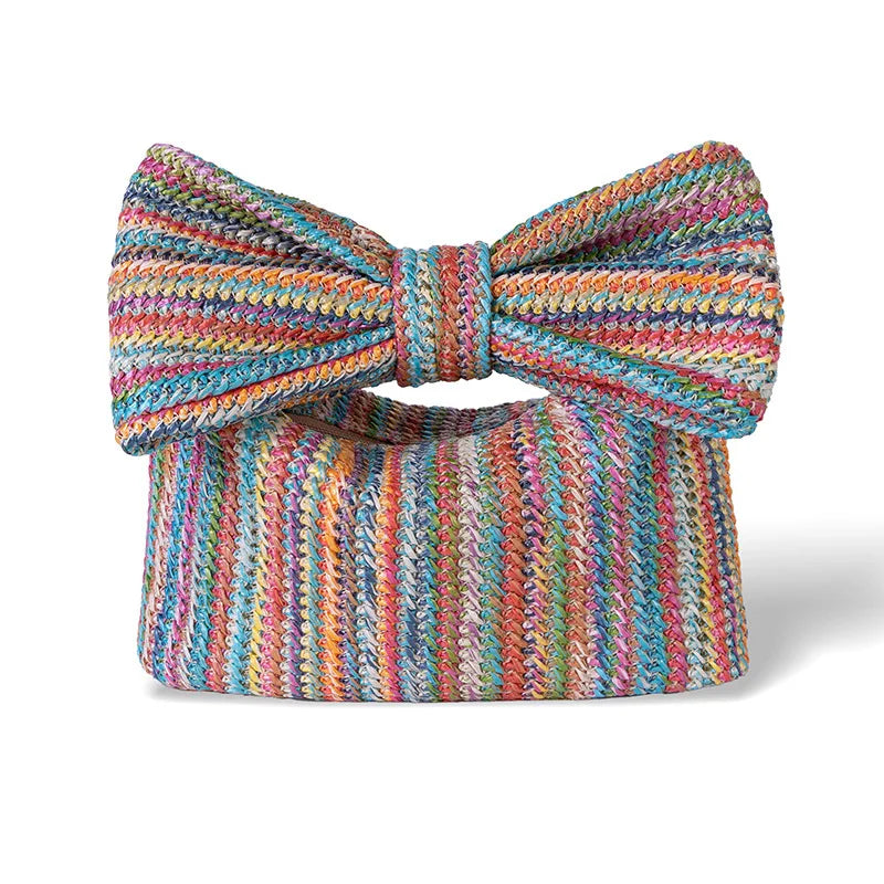 Bow Straw Woven Clutch Bag for Women Boho Handwoven Evening Handbag Perfect for Beach Vacation Wedding Party Daily Casual Outfit