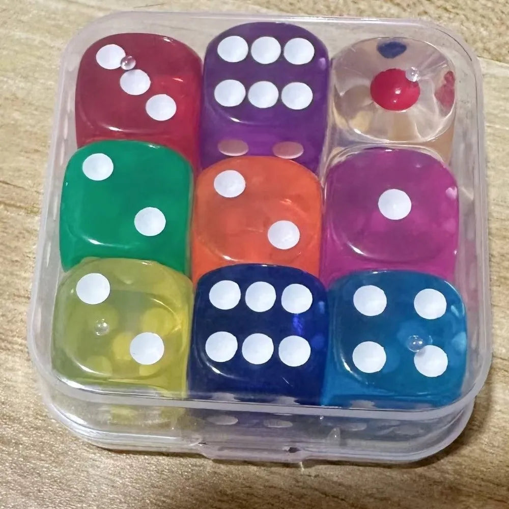 14mm/16mm Boxed 9 Pieces Dice Acrylic Throwing Dice 6 Sided Drinking Dice Transparent Boxed Dice Game Accessory Point Dice Set