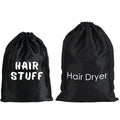 2pcs Satin Drawstring Travel Bags - Dustproof "Hair Stuff" Printed Storage Pouches for Hair Dryer