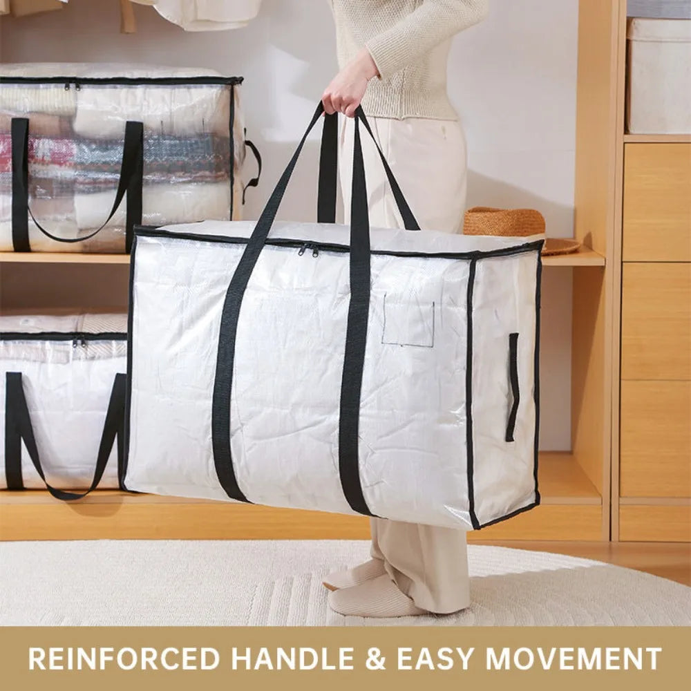 Clear Heavy Duty Moving Bags Extra Large Storage Totes With Zippers And Handles Translucent Clothes Blanket Closet Organizer