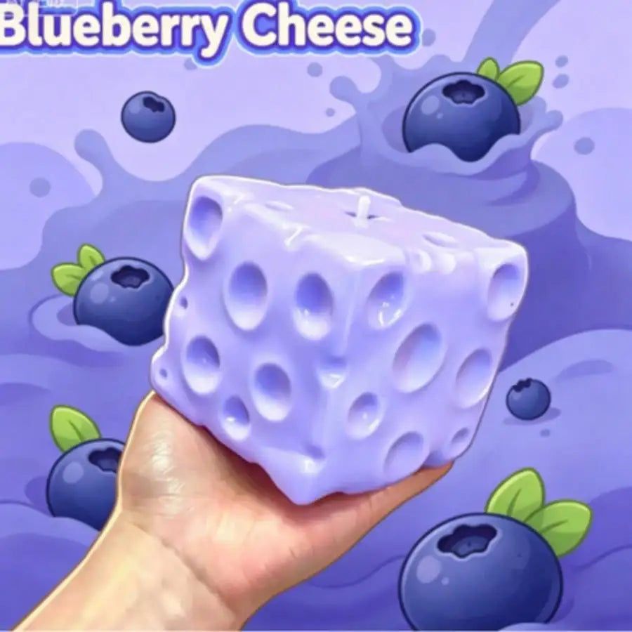 New Blueberry Color Cheese Squishy Toy Vaseline Filled Soft Squeeze Stress Relief Fidget Sensory Food Shape Gift