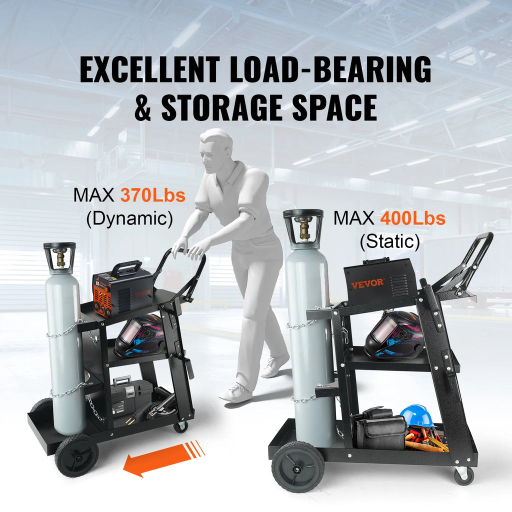 SucceBuy Welding Cart 3-Tier Welder Cart with Swivel Wheels Safety Chains Rolling Tank Storage for Plasma Cutter Welding Machine