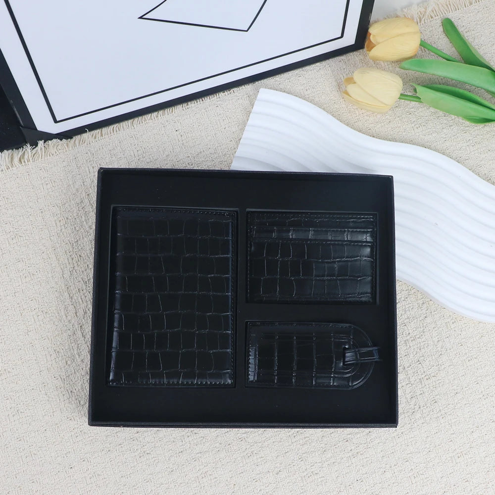Customized name PU leather luggage tag card bag passport bag gift box zero wallet card bag anti-loss card portable gift