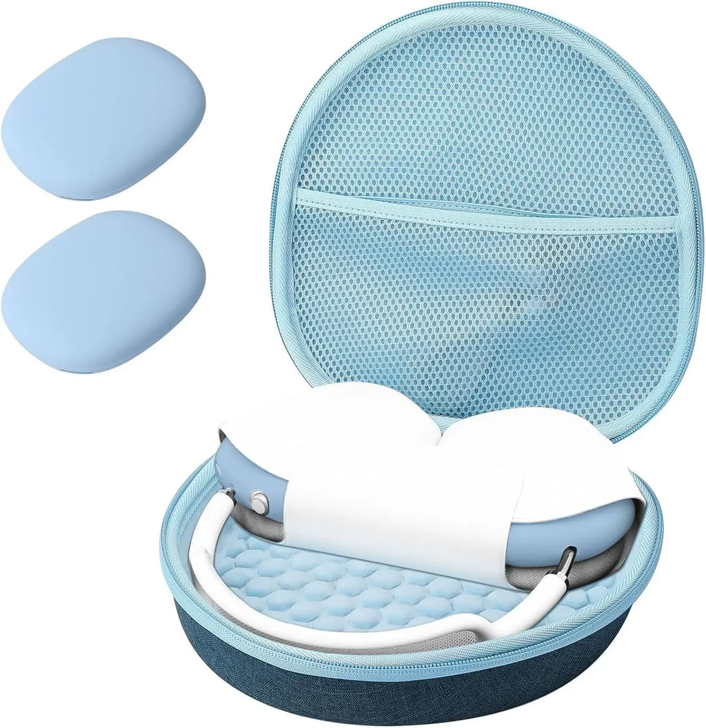 Silicone Ear Pad Cover Set with Dedicated For AIRPODS Max Storage Case Featuring EVA Hard Shell and Soft Interior Lining