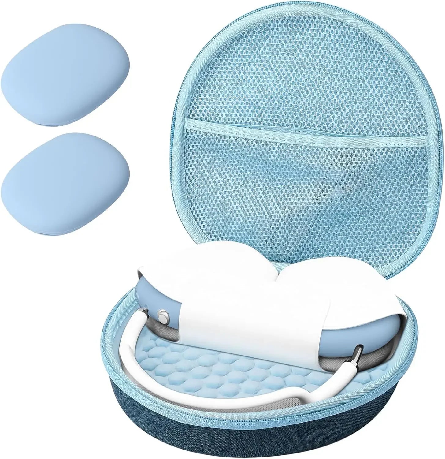 Silicone Ear Pad Cover Set with Dedicated For AIRPODS Max Storage Case Featuring EVA Hard Shell and Soft Interior Lining