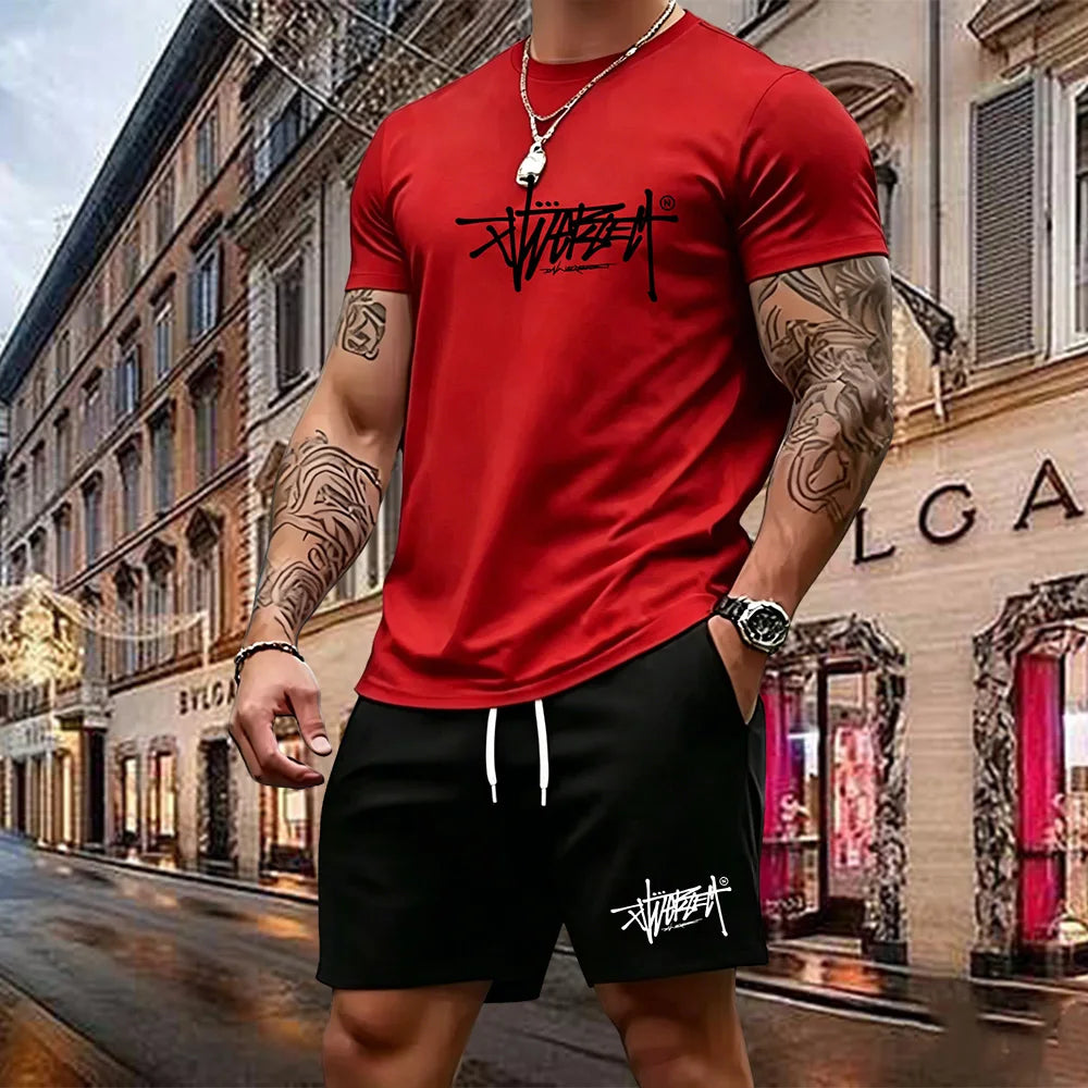 2026 Summer Street Style New Trend High Quality Men's T-shirt Set Suitable for Outdoor Leisure Sports Short Sleeves