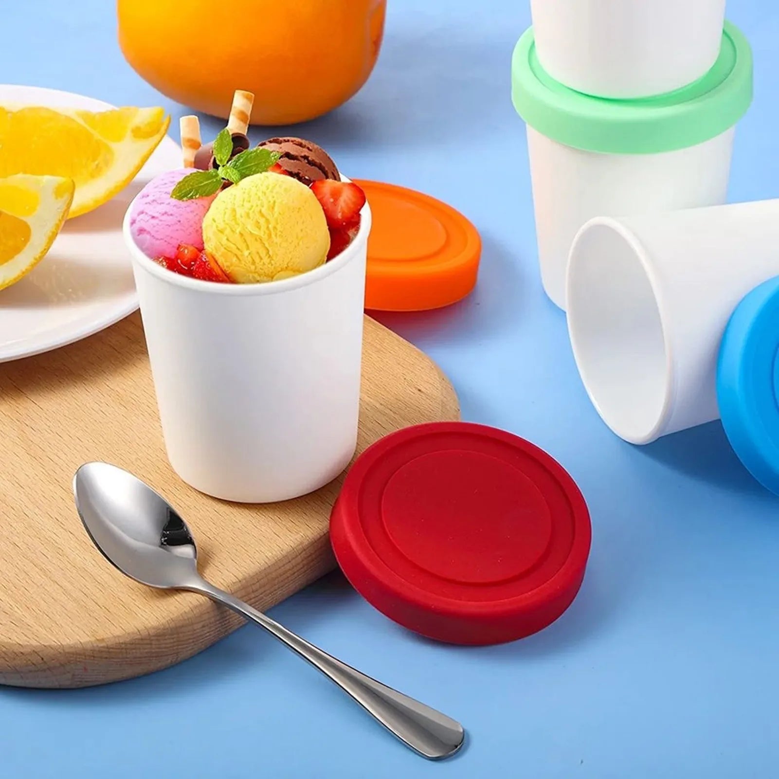 Ice Cream Cups Container Dessert Freezer Storage Cup Tub Lid Containers Plastic Round Tubs Dessert Food Storage Container
