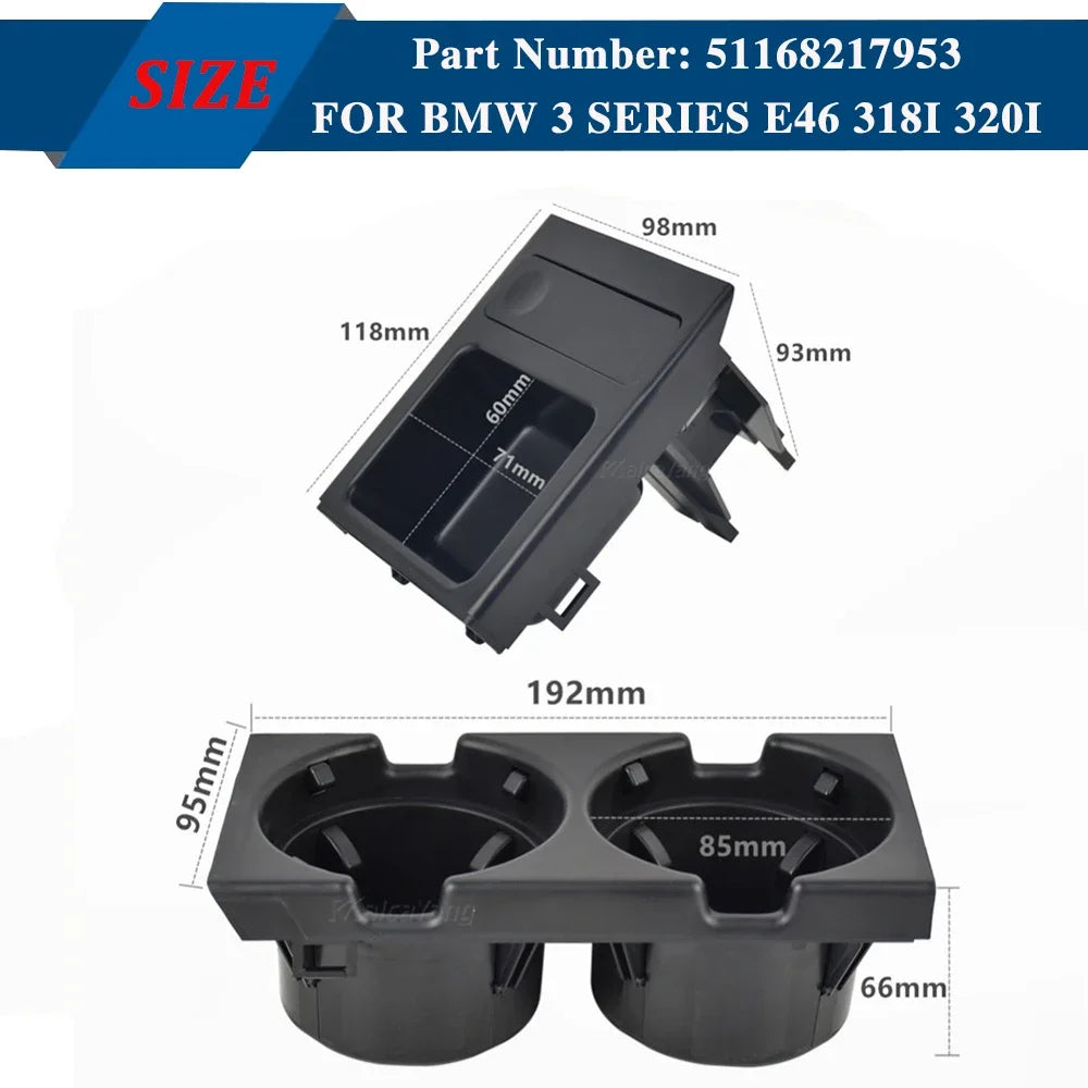 Black Double Hole Car Vehicle Front Center Console Storage Box Coin + Cup Holder for BMW E46 3SERIES 1999-2006 51168217957