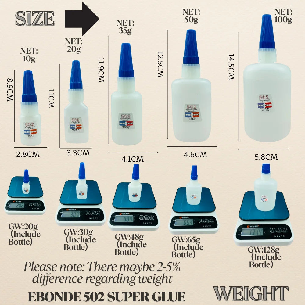 502 Super Glue Cyanoacrylate Instant Strong Quick Dry Adhesive for Caremic Plastic Crafts Jewelry Toys Shoes 10/20/35/50/100g