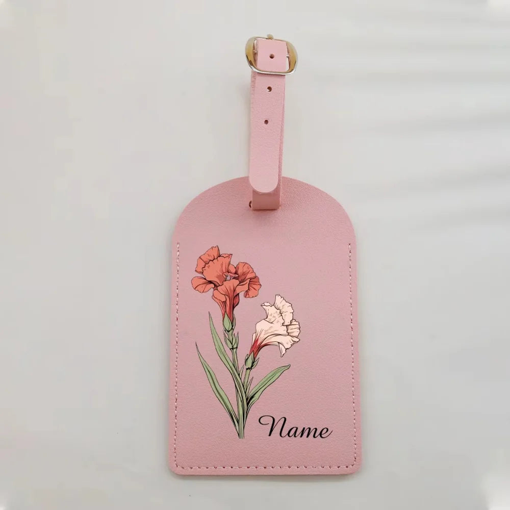 Custom Japanese Flower PU Leather Luggage Tag, Personalized Custom Name Travel ID Label Christmas Gifts for Family Members