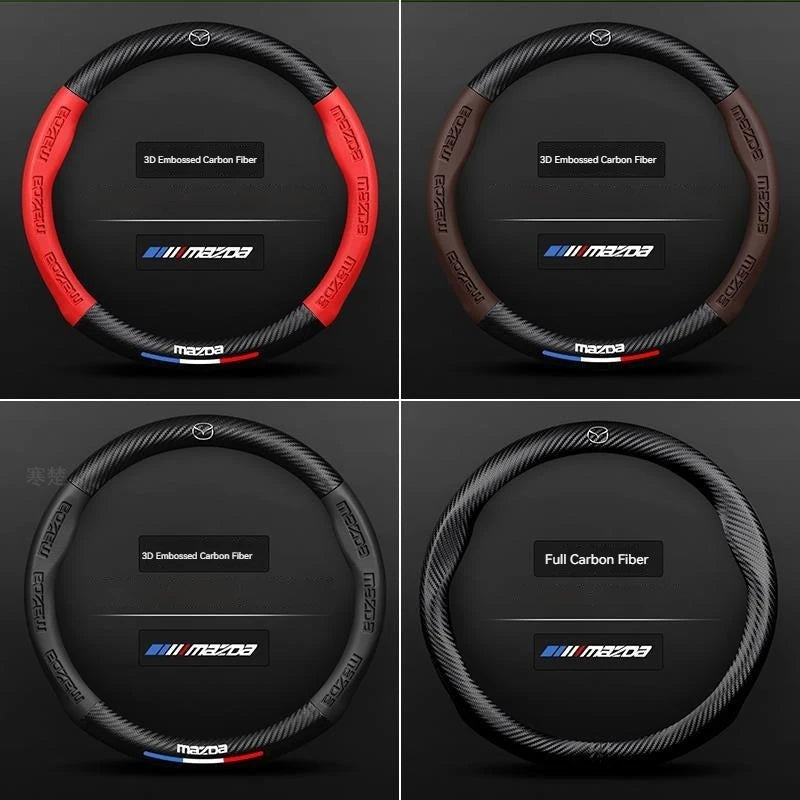 For Mazda 3 5 6 SKYACTIV CX30 CX5 CX8 CX9 MX5 RX8 RX7 BT50 Axela Atenza Car Steering Wheel Cover Carbon fiber Leathe Accessories