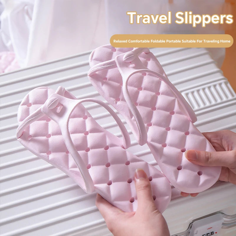 1Pair Solid Color Portable Folding Slippers Lightweight Nonslip Flip-flops ， Men Women Indoor Outdoor Beach Travel Trip Home Use