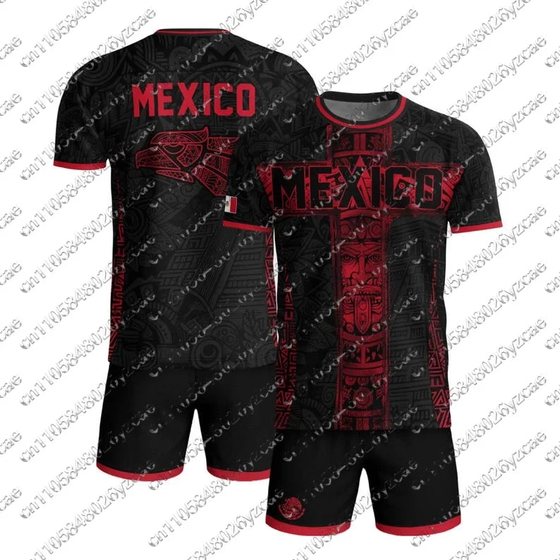 Mexico Football Jersey National Flag Print Soccer Shirt Breathable and Quick DryingTeam Kit T-shirt Shorts Set for Men and Women