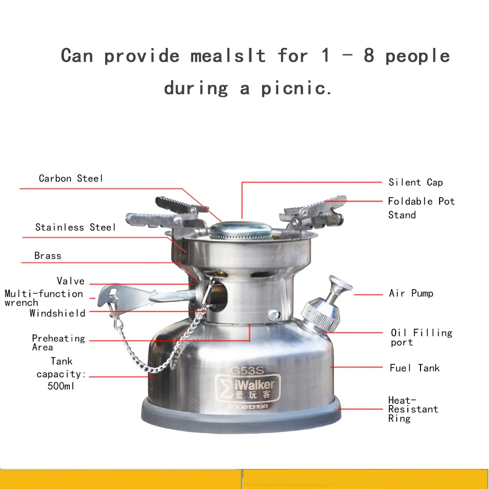 IWALKER G53S Outdoor Camping Gasolin e Stove, Silent Burner, Suitable for Travel, Picnic and Emergency Scenarios