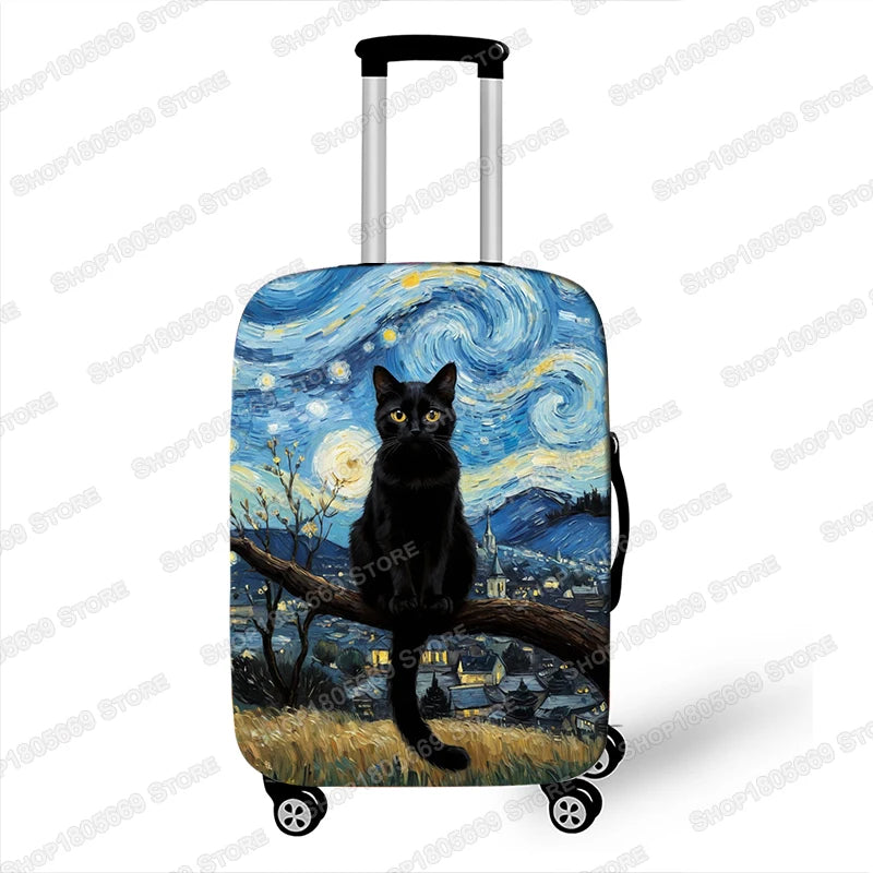 Oil Painting Van Gogh Black Cat Luggage Covers for Travel The Starry Night Suitcase Covers Trolley Case Protective Cover Gift