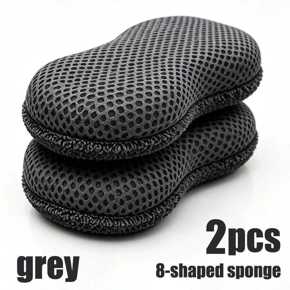 AUTOBRIGHT 8 shaped Car Wash Sponge Double Sided Chenille Microfiber Mesh Scratch-Free for Auto Car Detailing Cleaning tool Grey