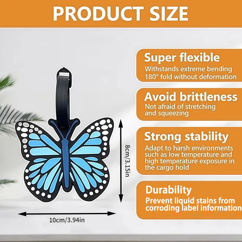Butterfly-shaped luggage tag with strap, durable luggage, suitable for travel, easy to find your travel luggage.xtz