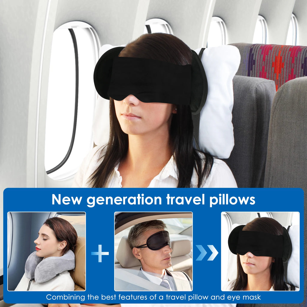 2 in 1 Cotton Travel Pillow 360° Support Airplane Headrest with Eye Mask Reduce Fatigue Comfortable Massage Neck Sleeping Pillow