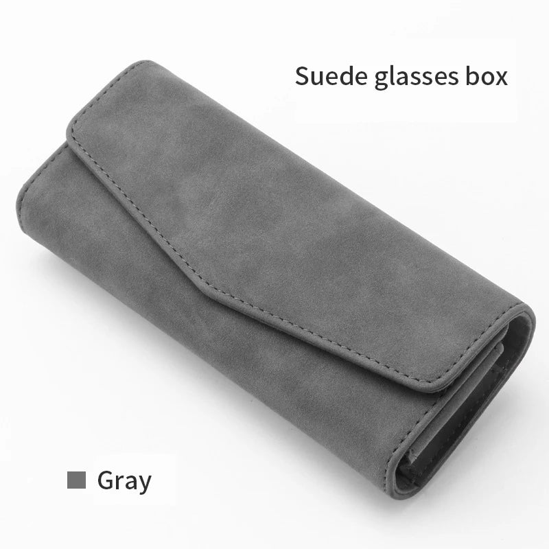 Car Sun Visor Sunglasses Case Clip Hanger Fastener Sunglasses Holder Suede PU Leather Card Ticket Storage Box Eyeglasses Holder