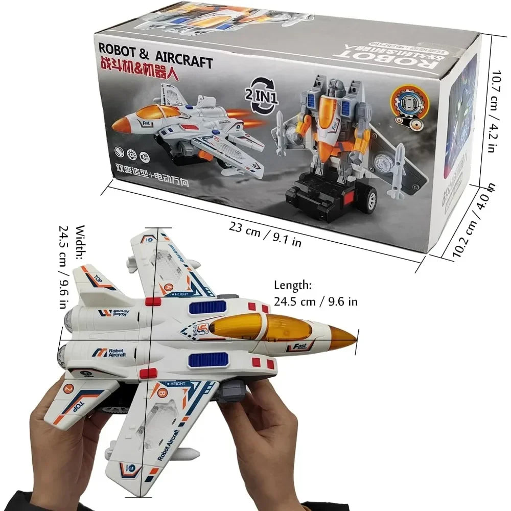 Deformation Airplane Toy Battery Operated Robot with Light & Sounds Bump and Go Action Fighter Birthday Gift for Boys Girls Kid