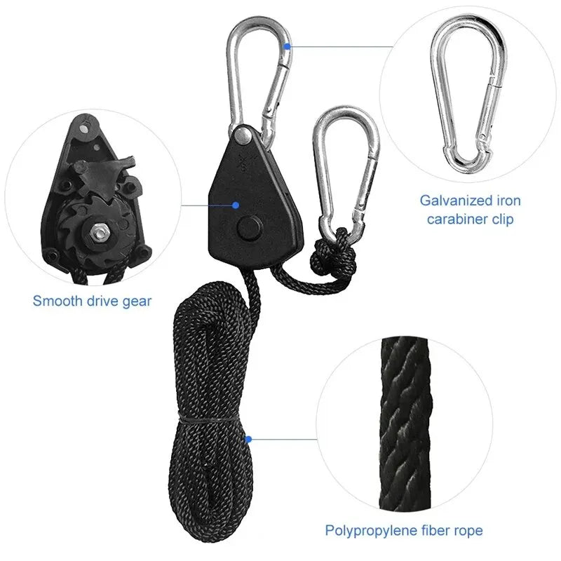 4pcs Awning Wind Rope 8 Inch Adjustable Lanyard Hanging for Tent Fan Grow Plant Lamp Pulley Ropes Pulley Lifting Pulley Hook