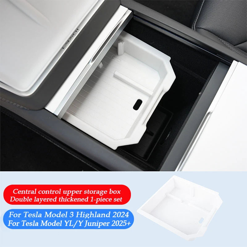 For Tesla Model Y YL Juniper Model 3 Highland 2026 Console & Armrest Storage Box ABS Non-slip Mat Cup Holder Box Accessories