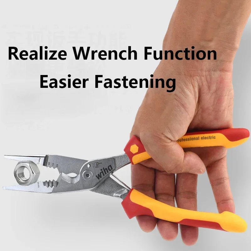 Wiha 45489 Multifunctional 8-in-1 Industrial Electrician Insulated Wire Strippers Pointed Crimping and Cutting Pliers 1000V VDE