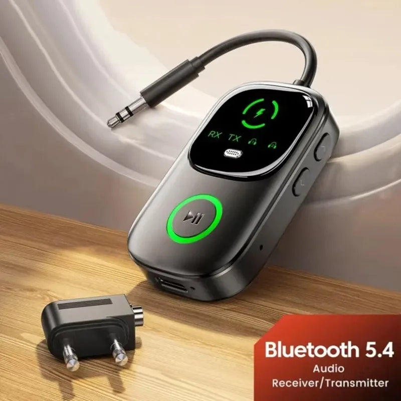 2 in 1 Wireless Audio Receiver Transmitter Bluetooth 5.4 AUX 3.5mm for TV PC Car Airplane Gym Device Dual Headphone Connection