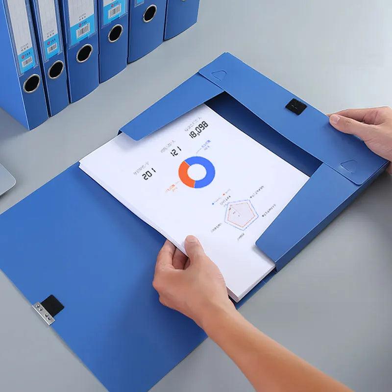 PP material, with a white label, internal compartments, a file box with a snap-lock design, 25/35/55/75mm