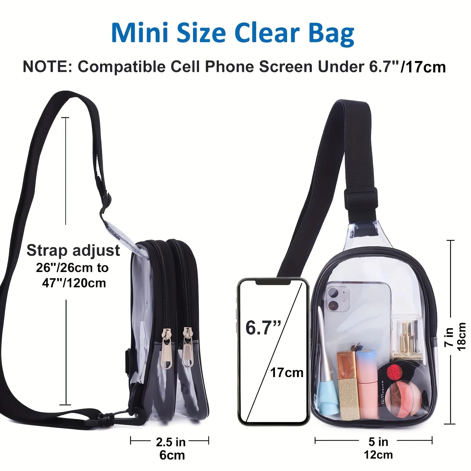 Clear Sling Bag, Clear Fanny Pack Stadium Approved Crossbody Bag Purses for Women Heavy Duty Transparent Chest Bag with Adjustab