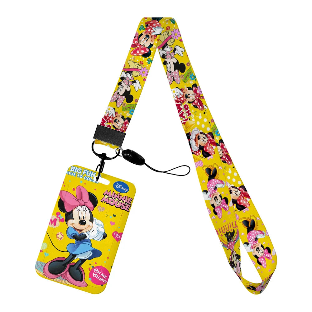 Disney Yellow Series Mickey Minnie Card Holder Work Permit Name Badge with Keychains Student Id Card Lanyard Holder Accessories