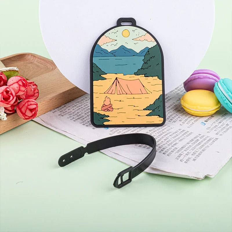 Camping Mountain Landscape Luggage Tag Nature Scenery PVC Suitcase Identifier Label Travel Baggage Name Tag Backpack Accessory