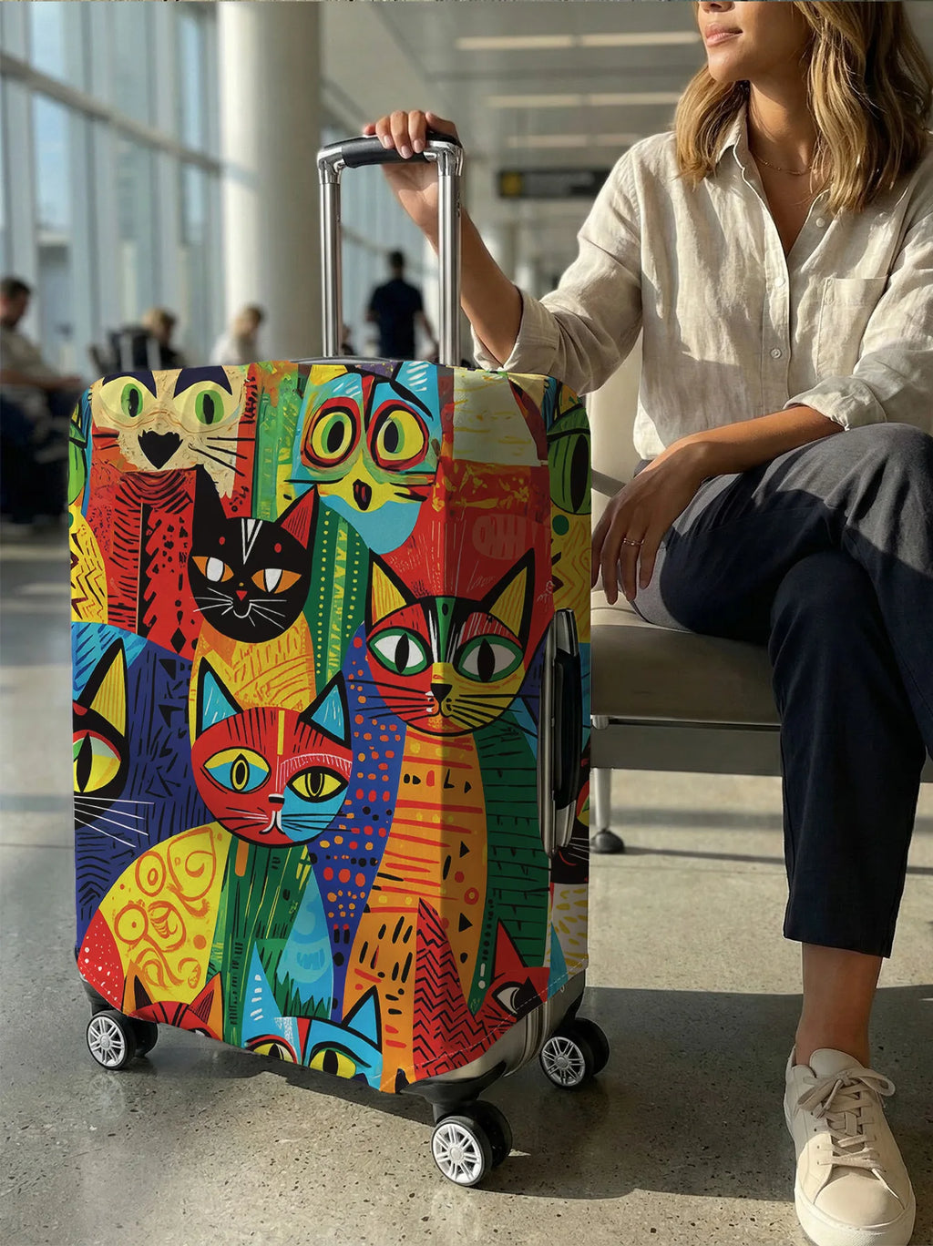 Colorful Cat Print Luggage Cover, Suitable for 18-32 Inch Luggage Cover, Luggage Handle Glove, Travel Accessories
