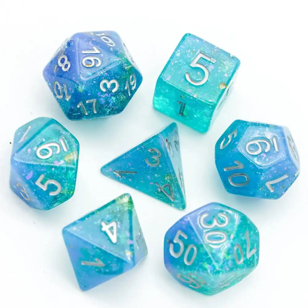 Cusdie Two-tone DND Dices 7 Resin Glitter D&D Dice D4 D6 D8 D10 D% D12 D20 Polyhedral Dice Set for Role Playing Board Games
