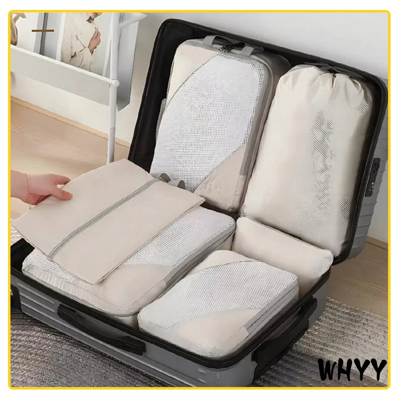6Pcs/Set Travel Compression Packing Cubes Bag Portable Suitcase Clothes Organizers Compression Bag Luggage Storage Cases Drawer