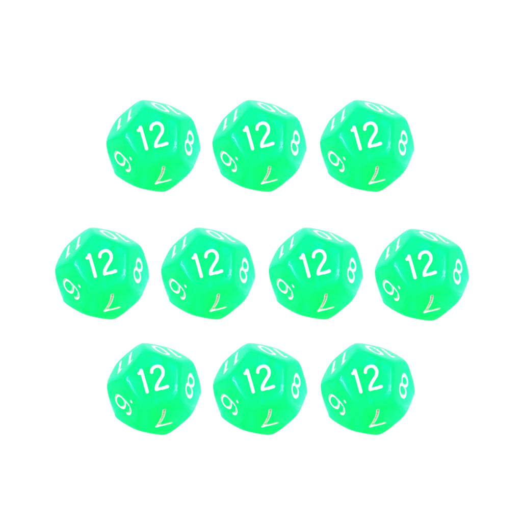 10Pcs 12 Sided Transparent Color Dice Set, Plastic D12 for Role Playing Board Games - Gaming Accessories