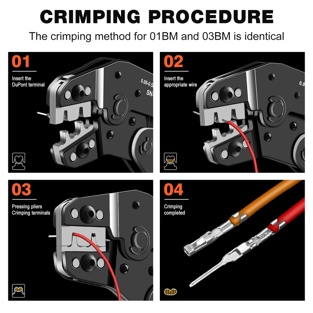 Wire Crimping Plier Micro Pin Connector Crimper for JST XH PH SH Molex KK D-sub Terminals AWG 28-20/28-26 SN-01BM/03BM