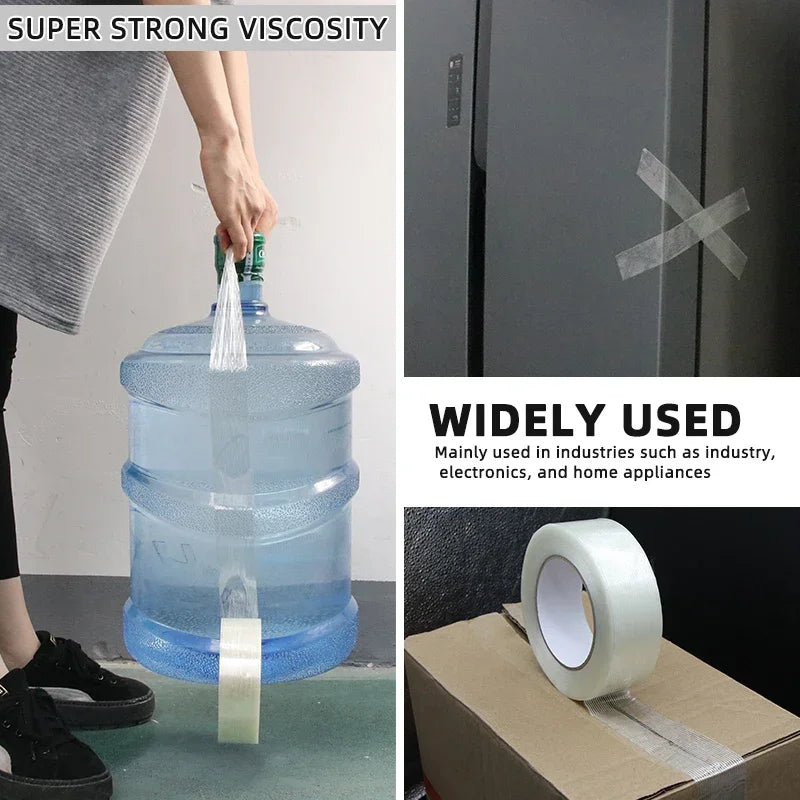50m/roll Strong Glass Fiber Tape Industrial Strapping Packaging Fixed Seal Transparent Striped Single Side Adhesive Tapes