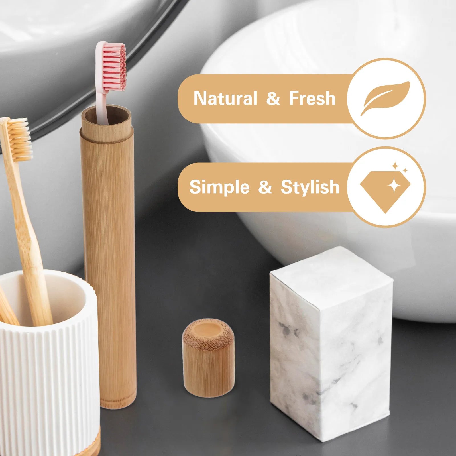 2Pcs Renewable Bamboo Toothbrush Case Compact Portable Tube for Travel Home Office Eco Friendly Lightweight Easy Wipe Clean