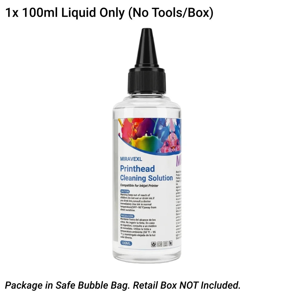 MIRAVEXL 100ml Printhead Cleaning Kit Liquid Solution for HP Epson Canon Brother Inkjet Printer Head Unclog Cleaner Repair Tool