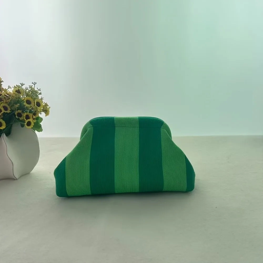 New color-block striped eye-catching cloud knit daily commuter storage clutch bag