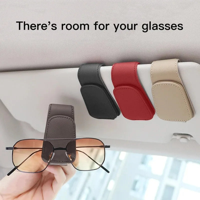 Magnetic Leather Sunglasses Clip Multifunctional Ticket Card Holder Car Sun Visor Interior Accessories